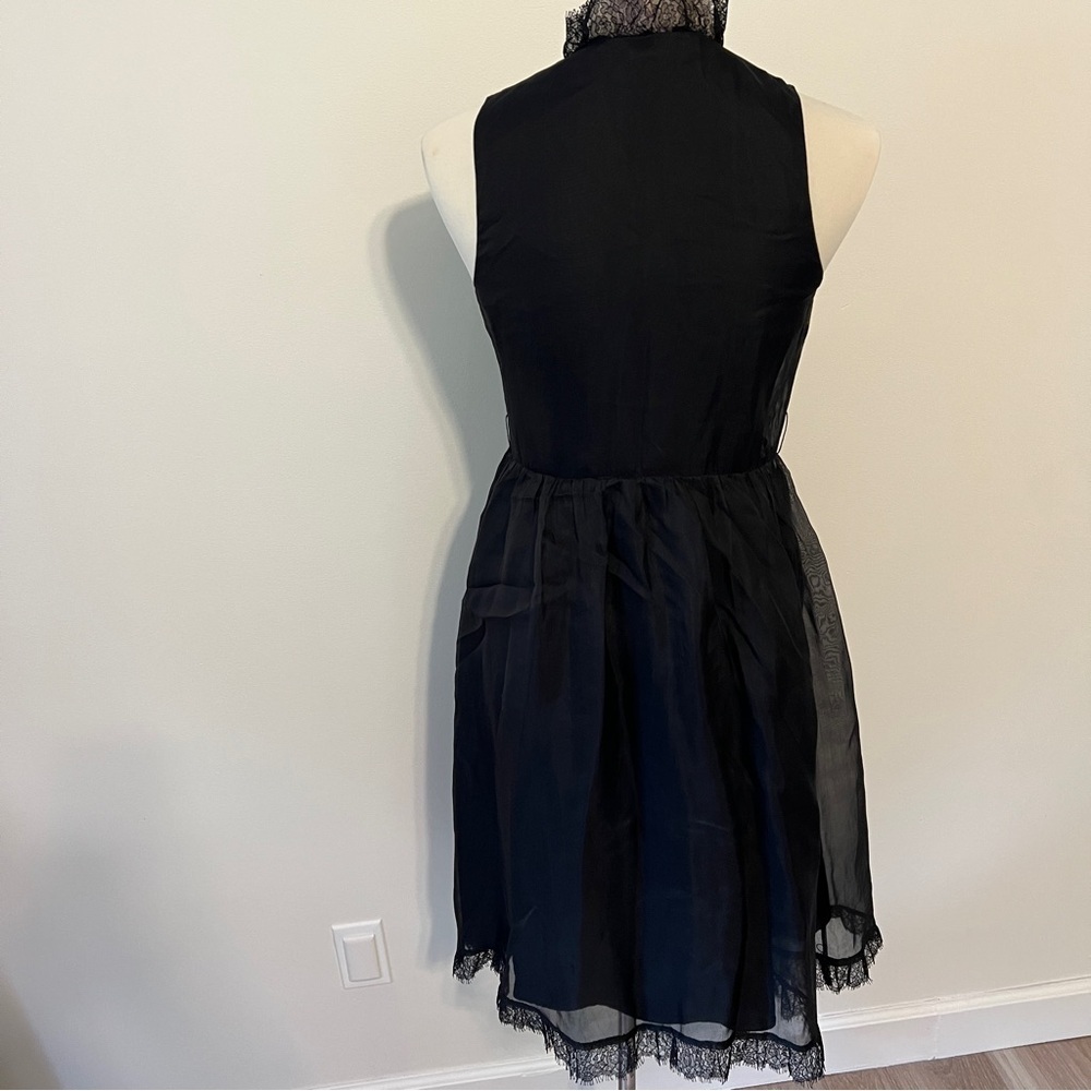 Rebecca Taylor Black Silk midi Dress with Lace Trim – Size 0 lbd XS %100 silk - Picture 6 of 11